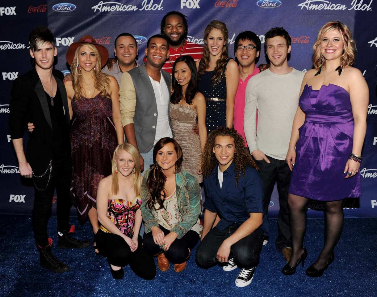 Final 13 contestants, front row, from left, Hollie Cavanaugh, Skylar Laine and DeAndre Brackensick; back row, from left, Colton Dixon, Elise Testone, Jeremy Rosado, Joshua Ledet, Jermaine Jones, Jessica Sanchez, Shannon Magrane, Heejun Han, Phillip Phillips and Erika Van Pelt.