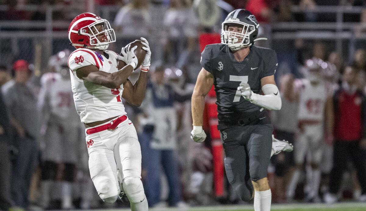 Free safety Jake Newman (7) and St. John Bosco are seeded second in the Southern Section Division 1 playoffs and could get another shot at wide receiver Kody Epps and top-seeded Mater Dei in the championship game.