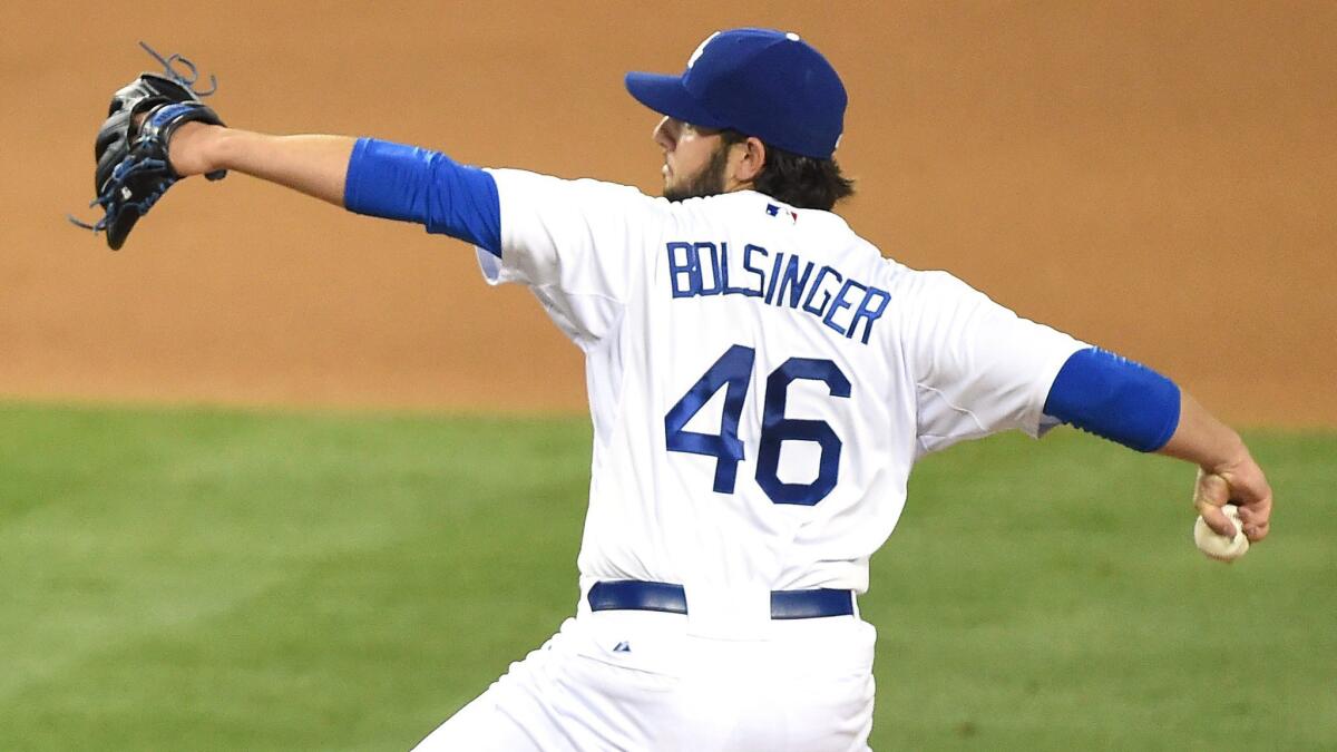 Dodgers pitcher Mike Bolsinger throws a pitch during a game against the San Diego Padres on May 23.