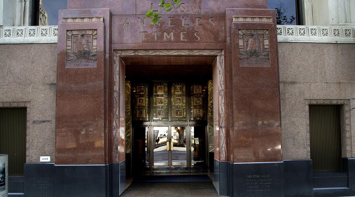 The Art Deco entrance to the Times building at 1st and Spring streets.