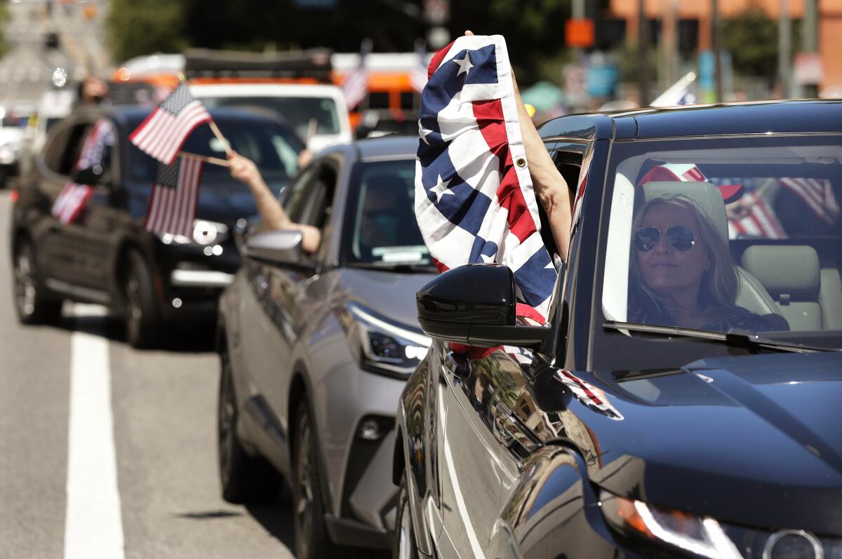 Protestors in downtown Los Angeles want the economy to reopen.