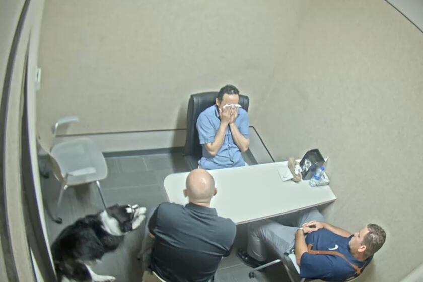 Surveillance camera image from 2018, when Fontana police interrogated Thomas Perez Jr. for 17 hours until he falsely confessed to the murder of his father.