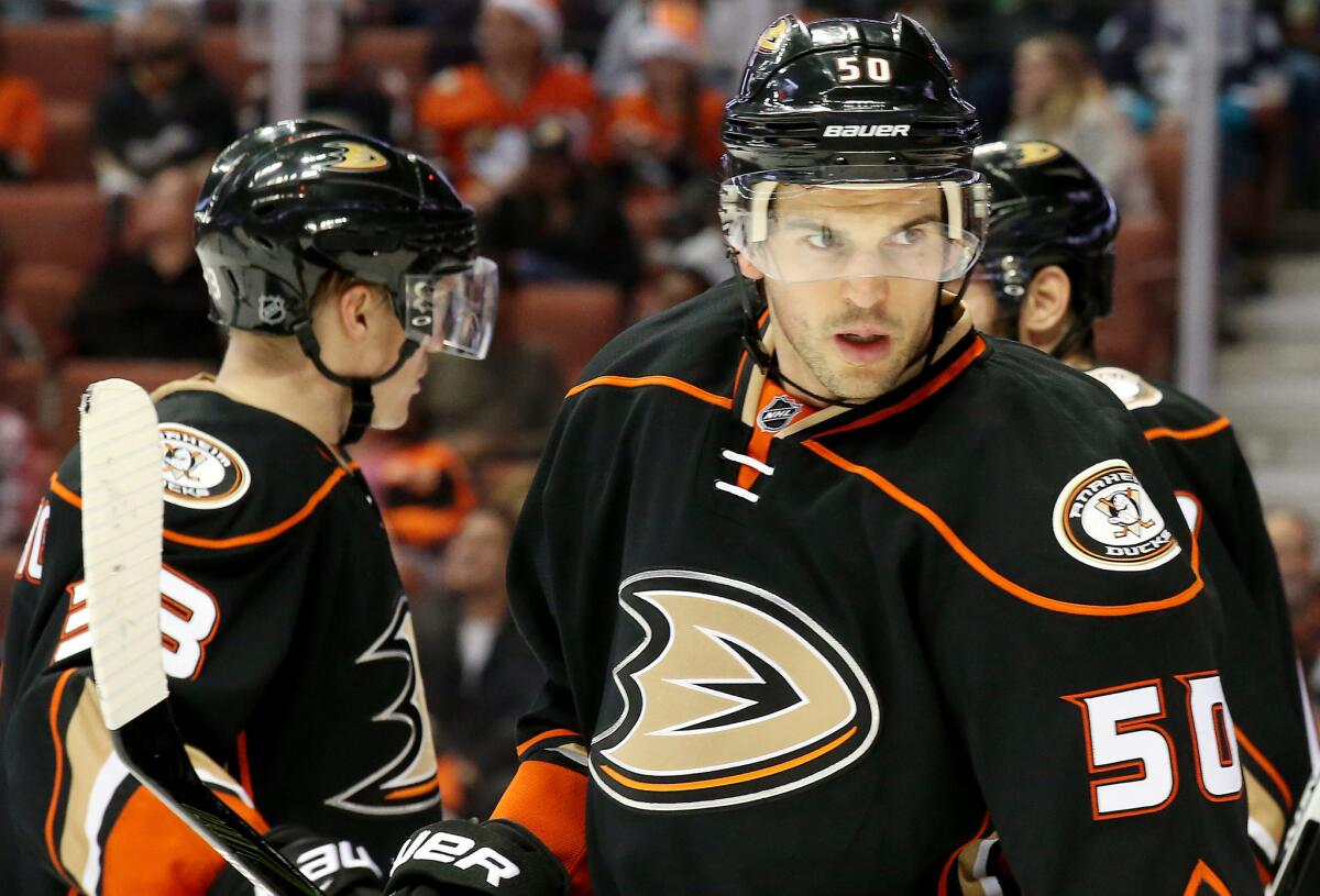 Ducks center Antoine Vermette will be sidelined until March 12 unless he goes before an arbitrator to repeal his 10-game suspension.