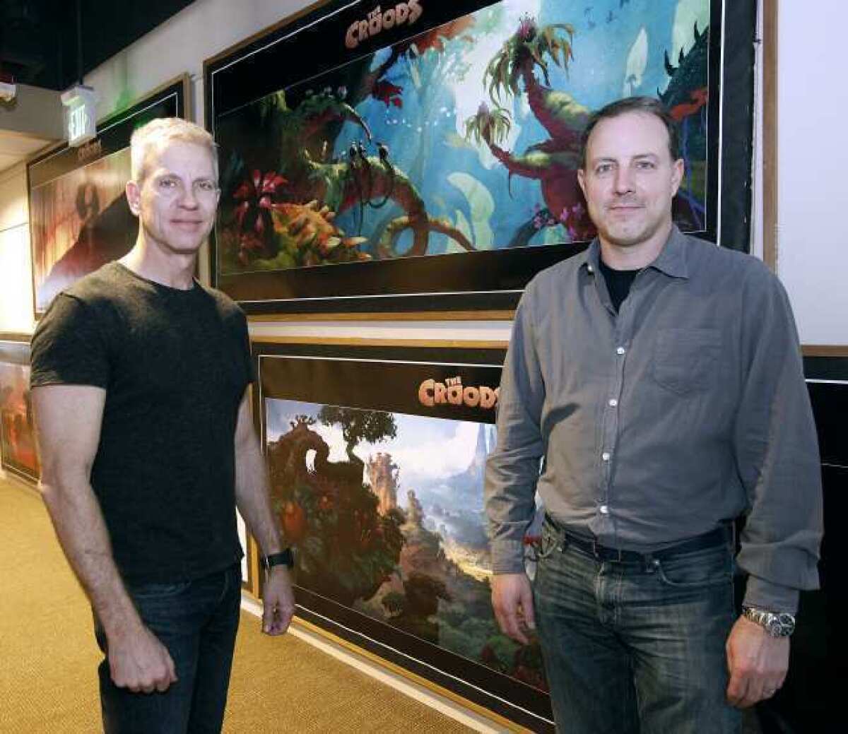 Chris Sanders, left, and Kirk De Micco, right, at the DreamWorks SKG campus in Glendale on Thursday, March 21, 2013. De Micco and Sanders directed the animated film "The Croods." (Raul Roa/Staff Photographer)