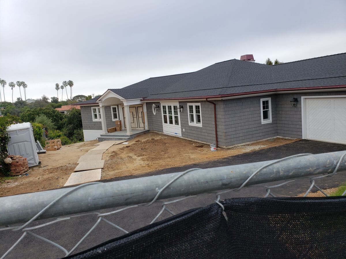 A property at 5911 La Jolla Mesa Drive is under construction. The La Jolla Community Planning Association approved the addition of a 1,175-square-foot master suite and a 907-square-foot cabana.