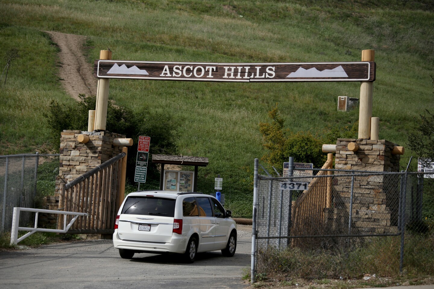 The entrance to Ascot Hills in Los Angeles. The park offers a large open space with views of downtown Los Angeles, Dodger Stadium and Palos Verdes.