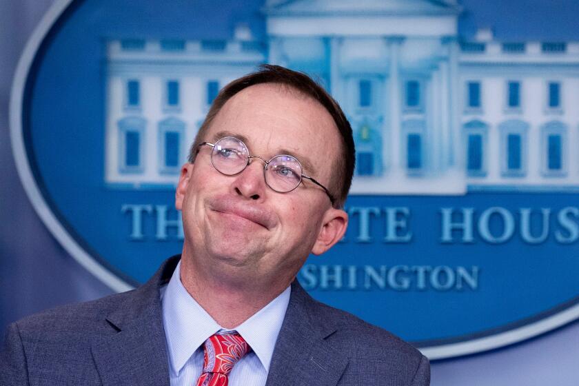 Mandatory Credit: Photo by MICHAEL REYNOLDS/EPA-EFE/REX (10448790q) Acting White House Chief of Staff Mick Mulvaney holds a news conference in the James Brady Press Briefing Room of the White House, in Washington, DC, USA, 17 October 2019. Mulvaney announced that US President Donald J. Trump will host the 46th G7 Summit at his Doral resort in Florida in 2020. Acting White House Chief of Staff Mick Mulvaney holds a news conference, Washington, USA - 17 Oct 2019 ** Usable by LA, CT and MoD ONLY **