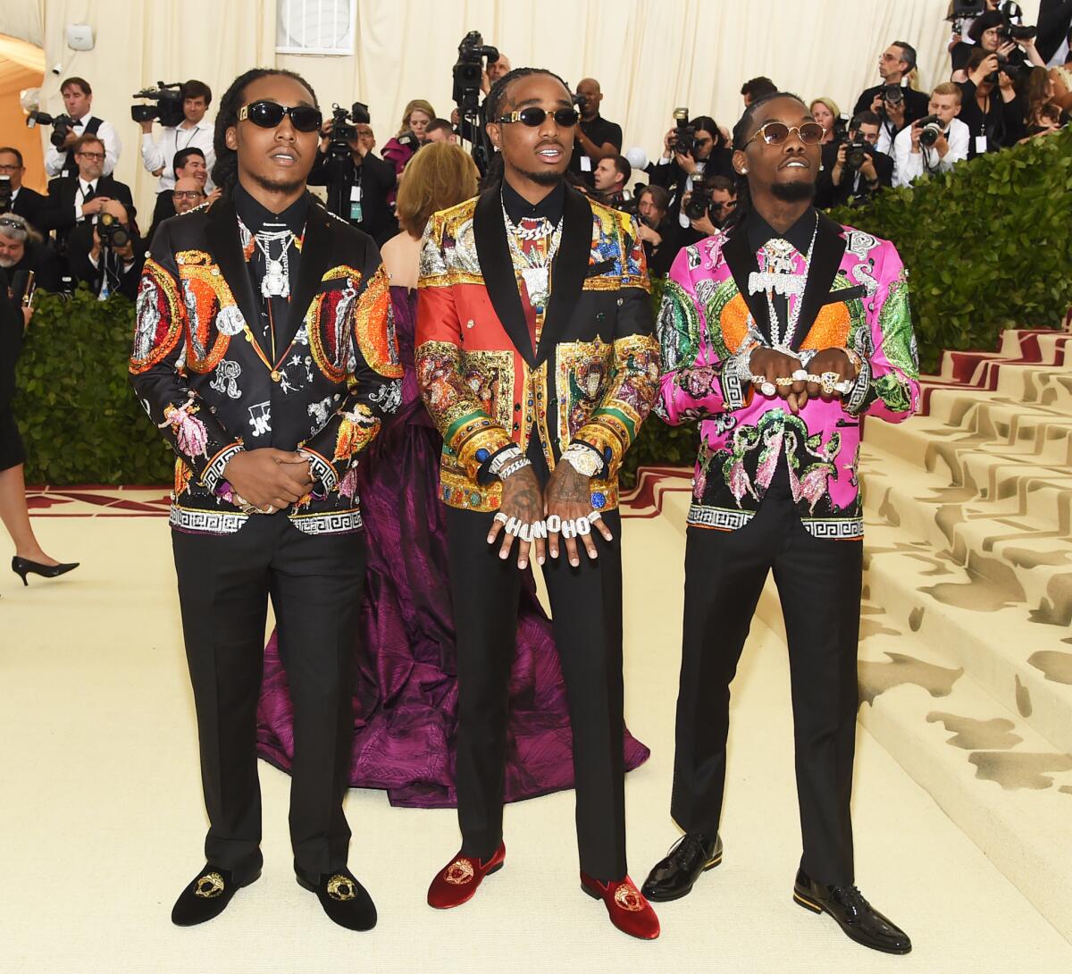 Takeoff, from left, Quavo and Offset of Migos at the 2018 Met Gala in New York City.