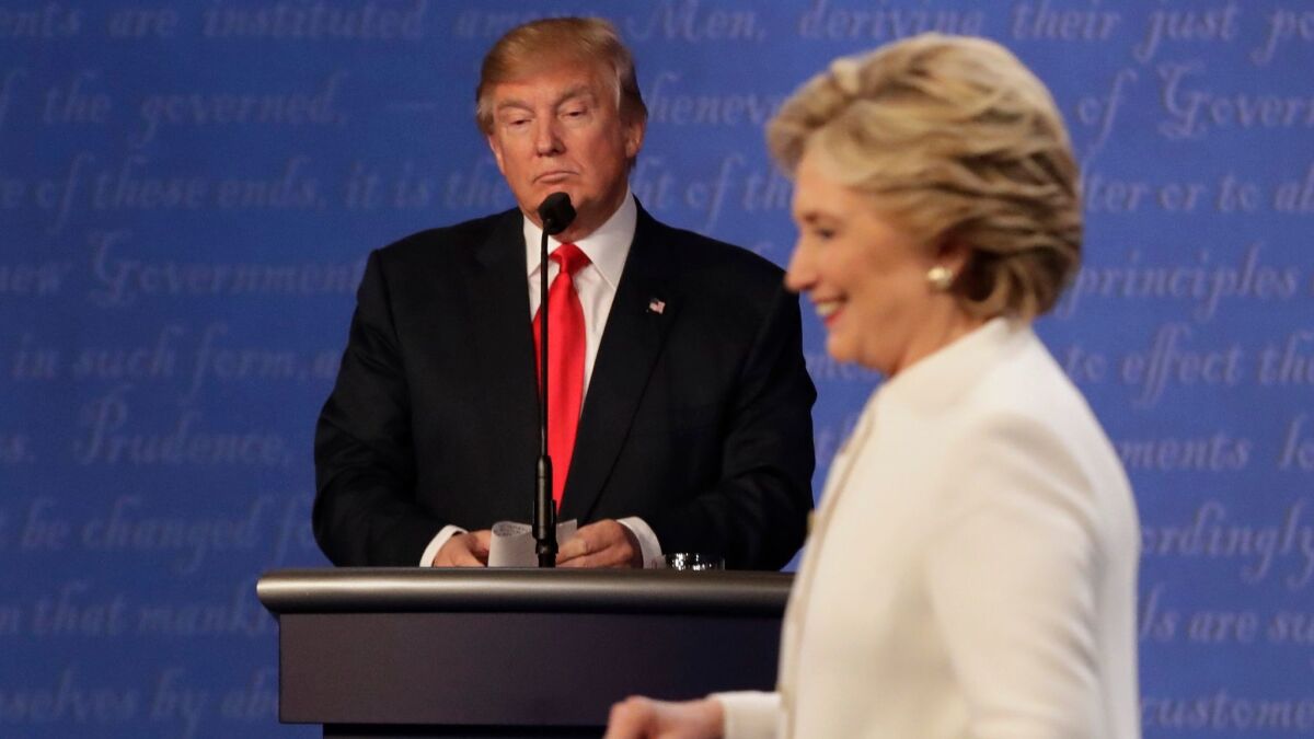 Donald Trump and Hillary Clinton in Las Vegas at their third debate.