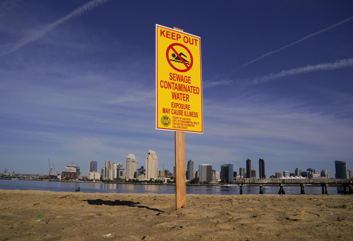 The San Diego County Department of Environmental Health posted signs warning the public of “sewage contaminated water.”