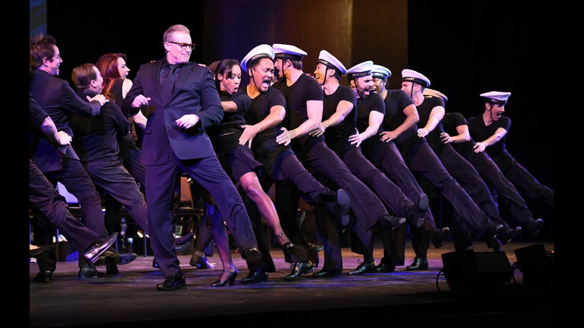 Cast members dance during the "Wonderful Town" musical at the Dorothy Chandler Pavillion.