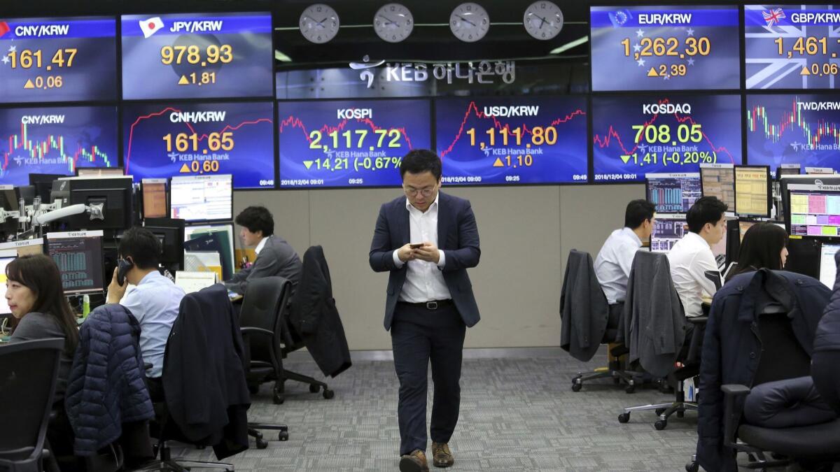 The foreign exchange trading floor of KEB Hana Bank in Seoul on Dec. 4.