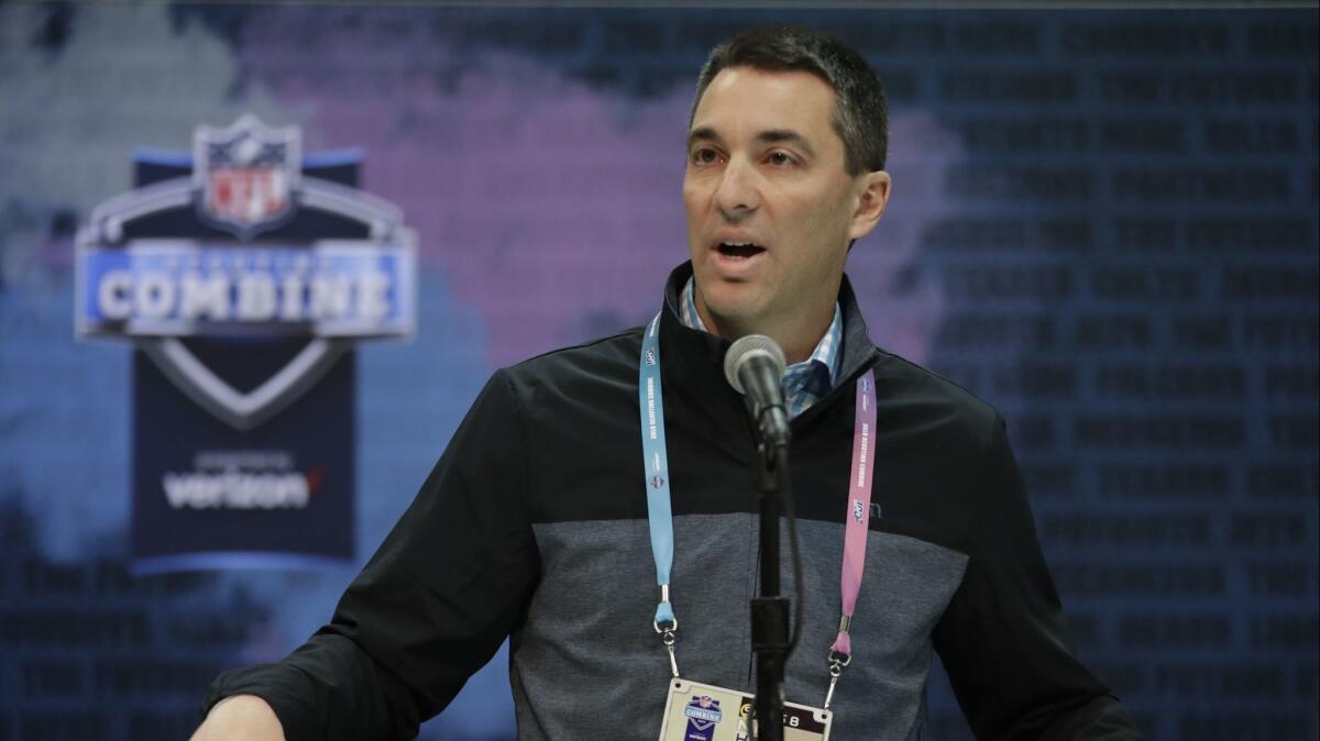 Chargers general manager Tom Telesco speaks during a news conference at the NFL scouting combine in Indianapolis on Thursday.