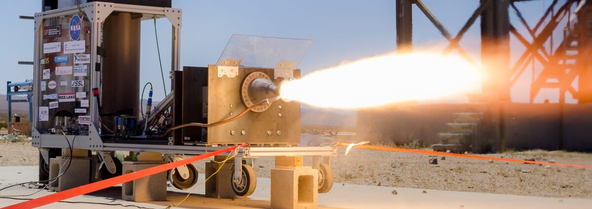 Tri-D Dynamics' second-generation rocket engine is test-fired in 2016. (Erik Jepsen)