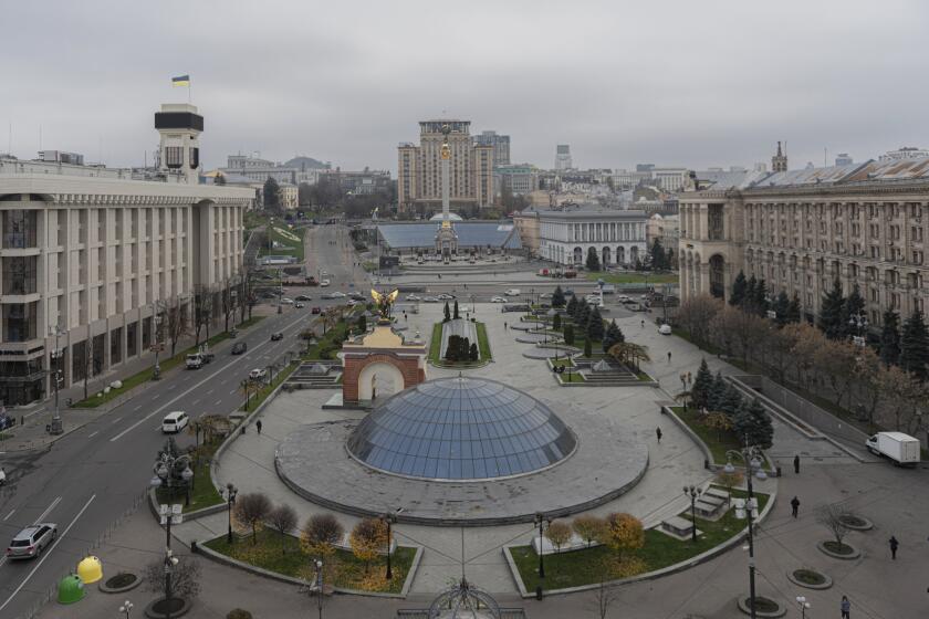 A view of Independence Square in Kyiv, Ukraine, Thursday, Nov. 10, 2022. (AP Photo/Andrew Kravchenko)