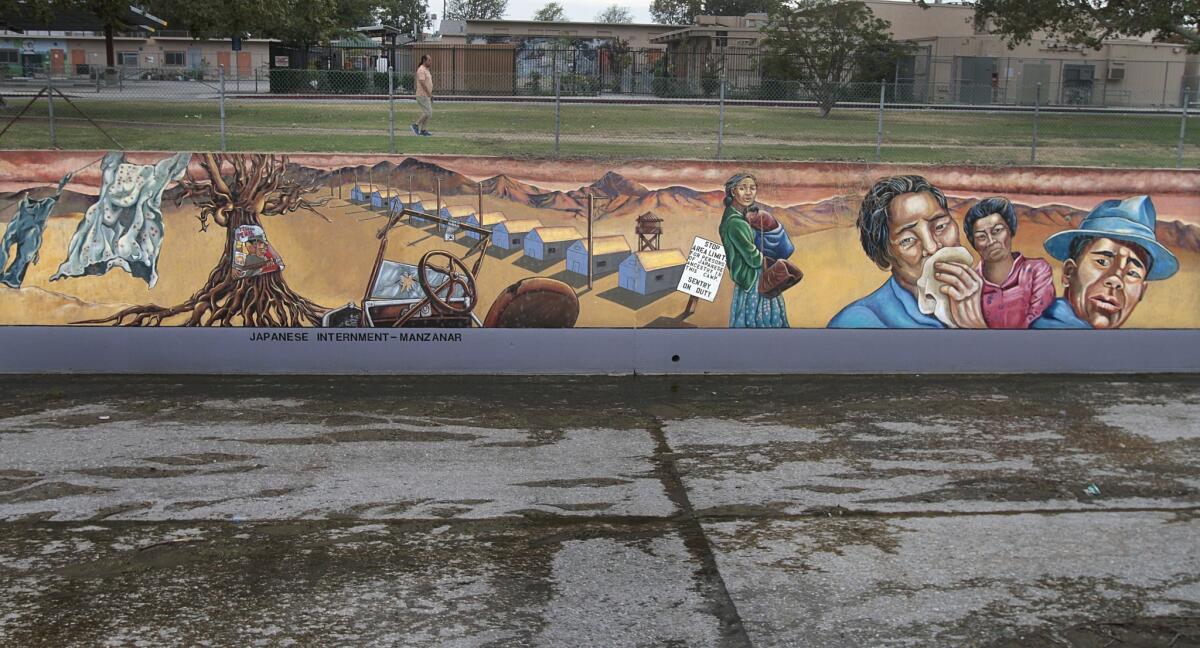 Events such as the Japanese internment camp at Manzanar, shown here, cover the varying history of Los Angeles as painted by local artists for "The Great Wall of Los Angeles."