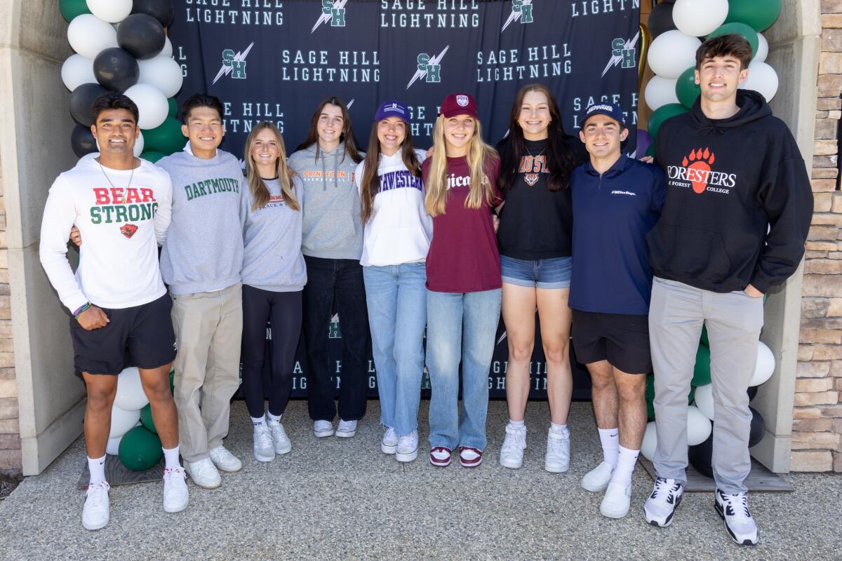 Sage Hill athletes participate in a signing day ceremony on April 16, 2024.