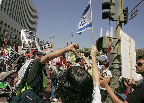In downtown Los Angeles, demonstrators protest the U.S. backing for Israeli incursions and bombing in Lebanon.