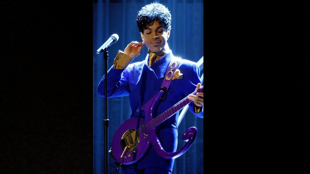 Prince performs "Purple Rain" at the Grammy Awards at Staples Center in February 2004.