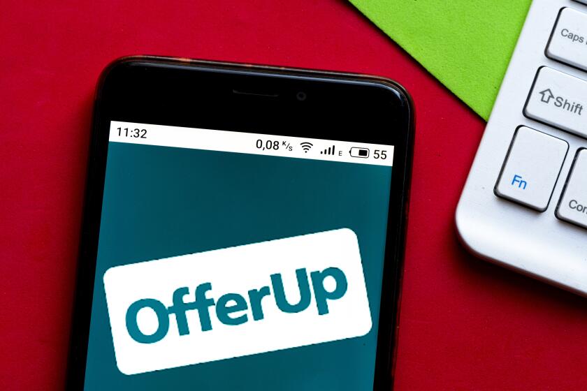 UKRAINE - 2020/10/23: In this photo illustration an OfferUp logo seen displayed on a smartphone. (Photo Illustration by Igor Golovniov/SOPA Images/LightRocket via Getty Images)