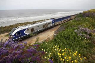An Amtrak Pacific Surfliner train heads south near 6th Street in Del Mar on May 11, 2020. The latest Del Mar bluff stabilization project has begun on the east side of the tracks in the area.