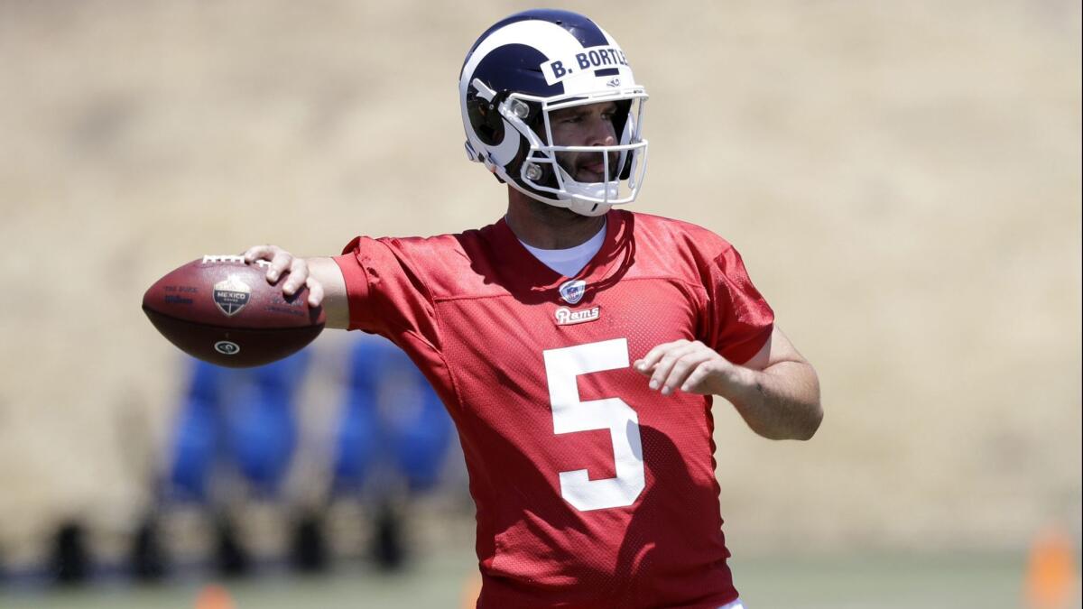 Los Angeles Rams quarterback Blake Bortles throws during training camp.