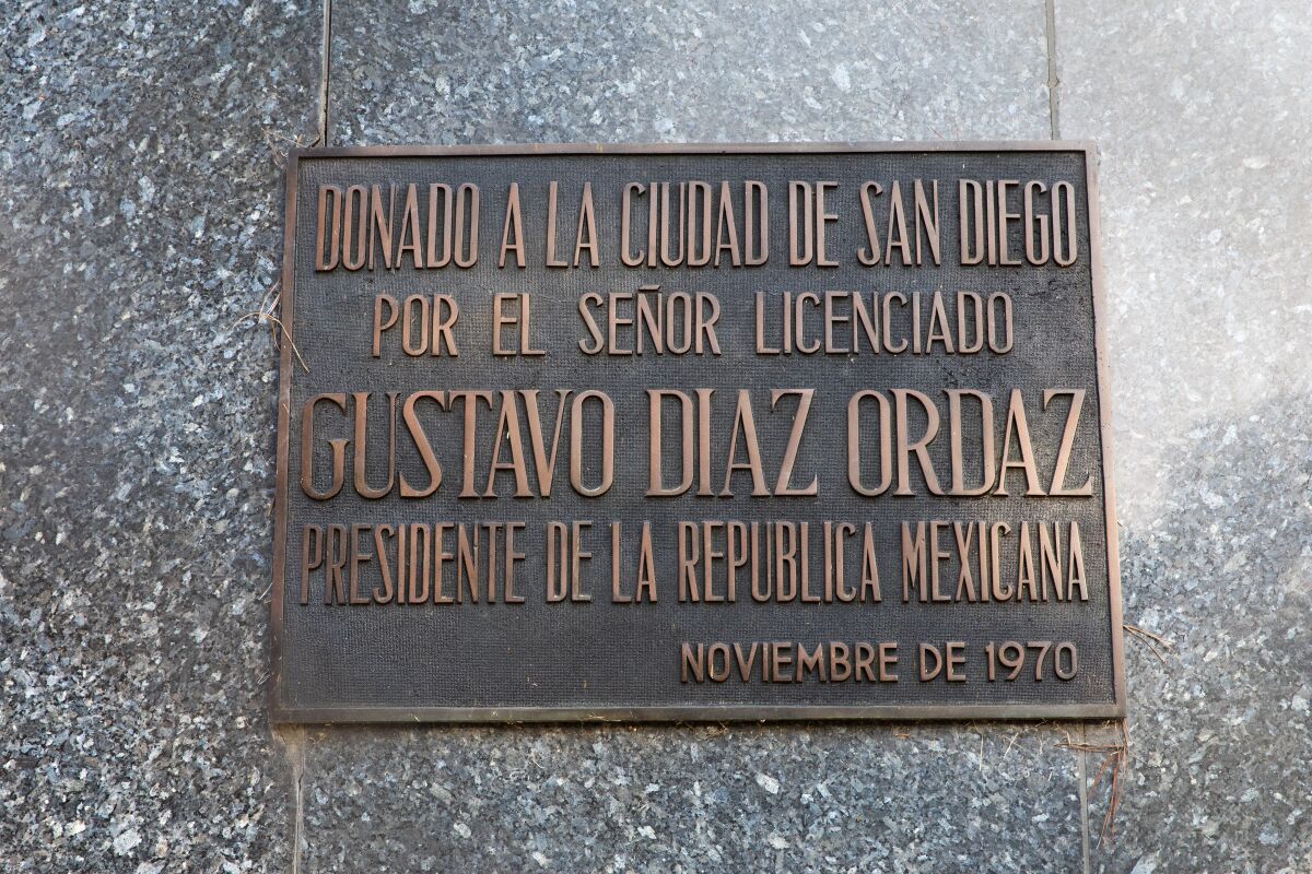 The plaque below the statue says it was donated by Mexico's former President Gustavo Diaz Ordaz