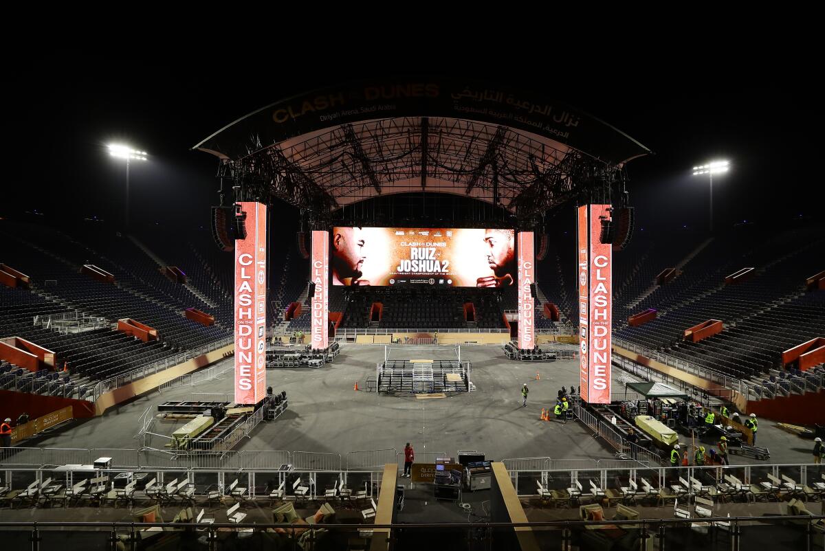 A general view inside the Diriyah Arena in Diriyah, Saudi Arabia. The rematch between Anthony Ruiz Jr. and Anthony Joshua is scheduled on Saturday.