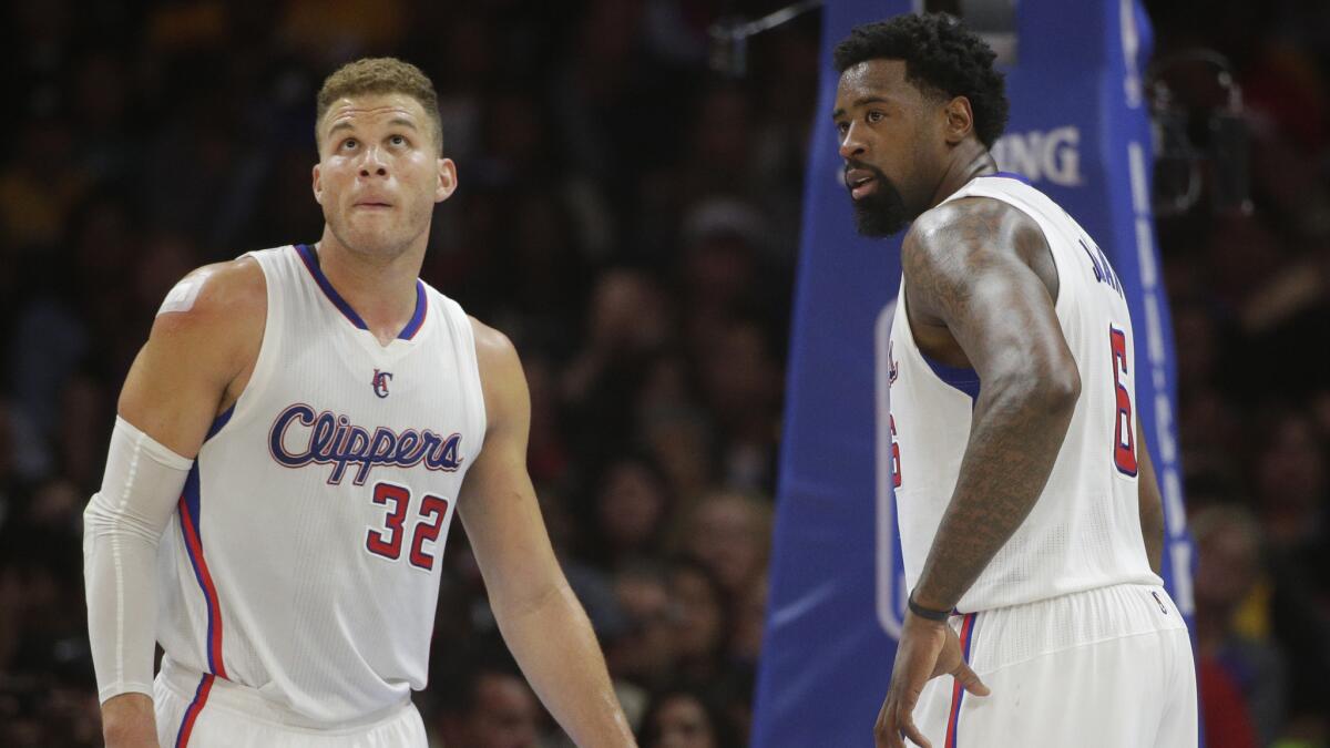 Blake Griffin, left, is shooting too many jump shots and DeAndre Jordan can only dunk, Charles Barkley says in pointing out the Clippers' weaknesses going into the playoffs.