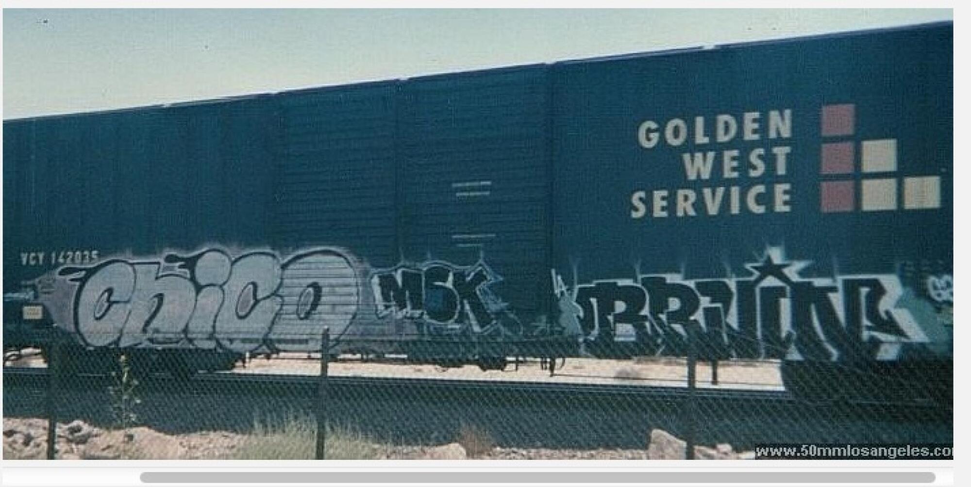 Graffiti on train cars.