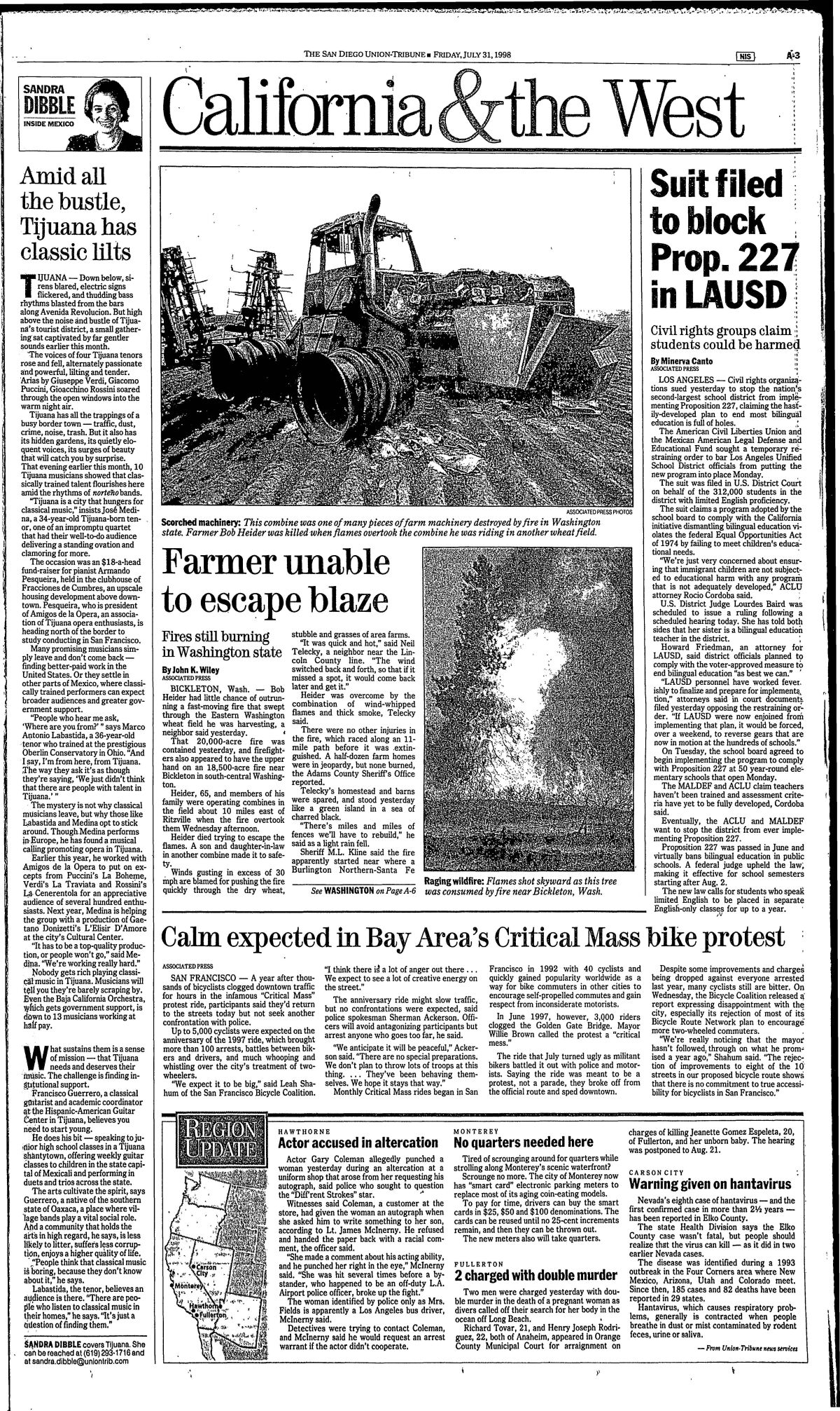 "Amid all the bustle, Tijuana has classic lilts," by Sandra Dibble, published in The San Diego Union-Tribune, July 31, 1998.