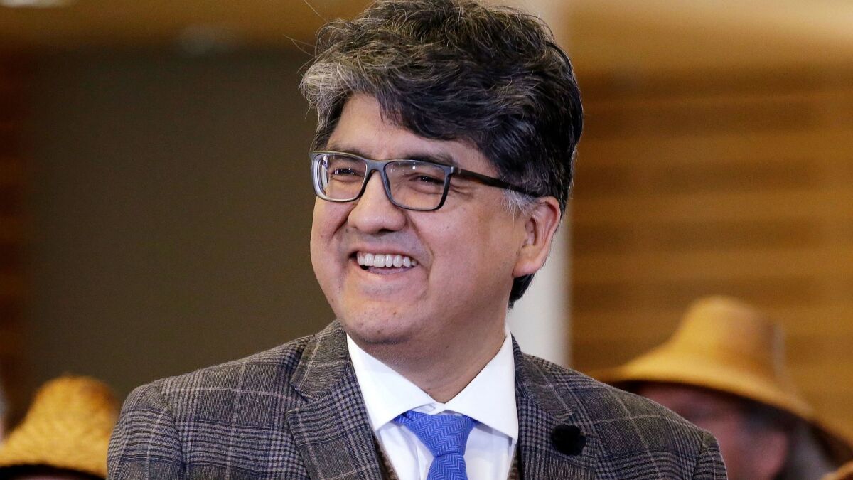 Sherman Alexie at Indigenous Peoples' Day at Seattle's City Hall on Oct. 10, 2016. The paperback edition of his memoir "You Don't Have to Say You Love Me" has been delayed following allegations of sexual harassment. He has issued a statement acknowledging wrongdoing.