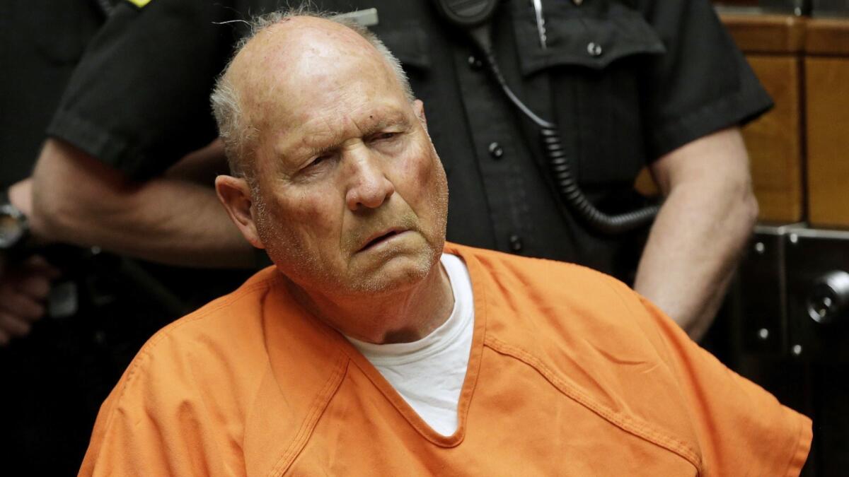 Joseph James DeAngelo, who authorities suspect is the Golden State Killer responsible for at least a dozen slayings and 50 rapes in the 1970s and '80s, is arraigned in Sacramento in April.