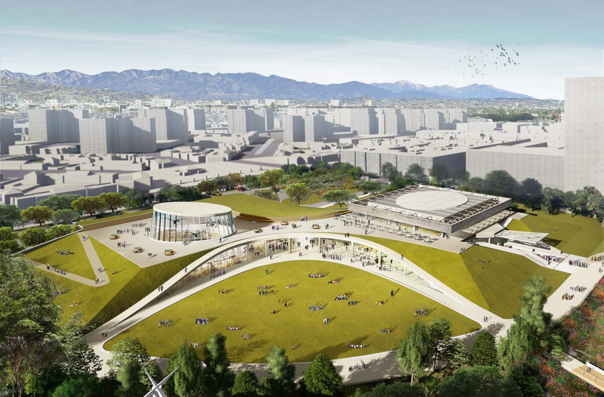 A rendering of the revamped La Brea Tar Pits.