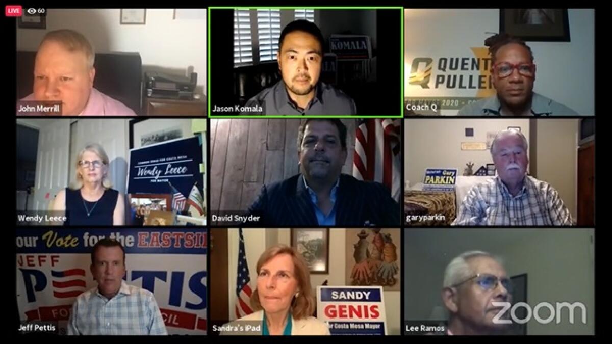 Costa Mesa City Council candidates shared views before a virtual audience in a Sept. 23 Facebook forum.