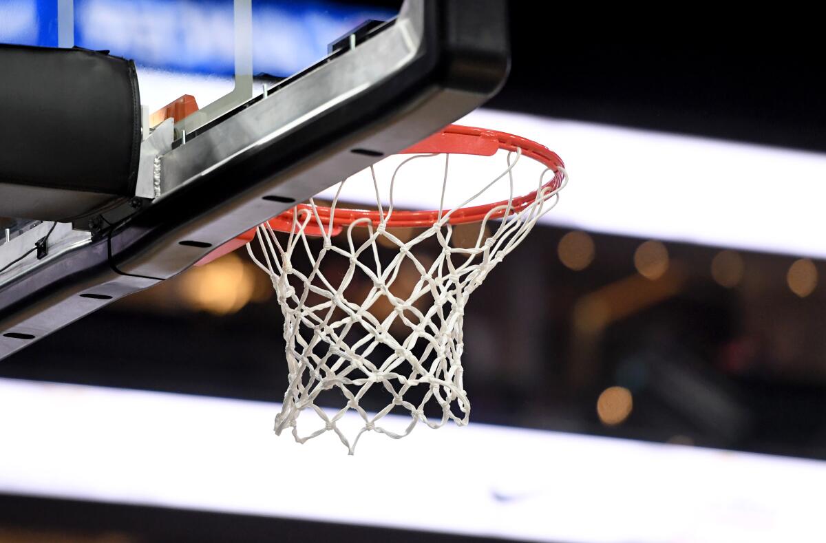 LAS VEGAS, NEVADA - DECEMBER 18: A basketball hoop and net are shown during a game between the Kentucky Wildcats and the Utah Utes during the annual Neon Hoops Showcase benefiting Coaches vs. Cancer at T-Mobile Arena on December 18, 2019 in Las Vegas, Nevada. The Utes defeated the Wildcats 69-66. (Photo by Ethan Miller/Getty Images)