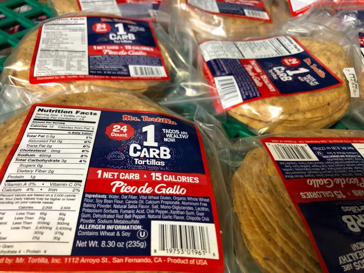 Los paquetes de tortillas de un carbohidrato se venden por medio de internet.
