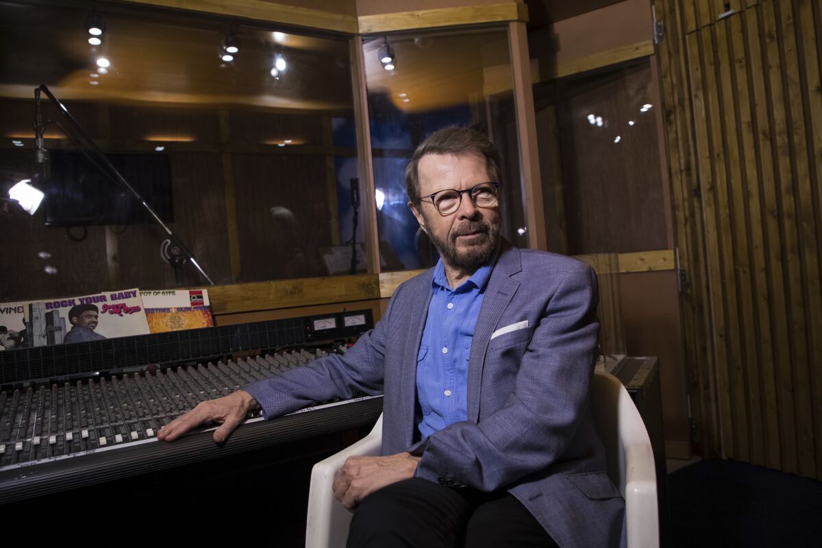 FILE - In this Dec. 13, 2017 file photo, Bjorn Ulvaeus poses for photographers in a recreation of the Polar recording studio in London. ABBA's Bjorn Ulvaeus talks exclusively to AP on UNICEF's International Day of the Girl Child about the challenges girls face and promoting girl's empowerment. (Photo by Vianney Le Caer/Invision/AP, File)