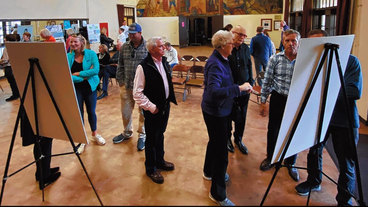 Members of the public view the Village Streetscape Plan during a community open house, held at La Jolla Recreation Center, March 6, 2020.