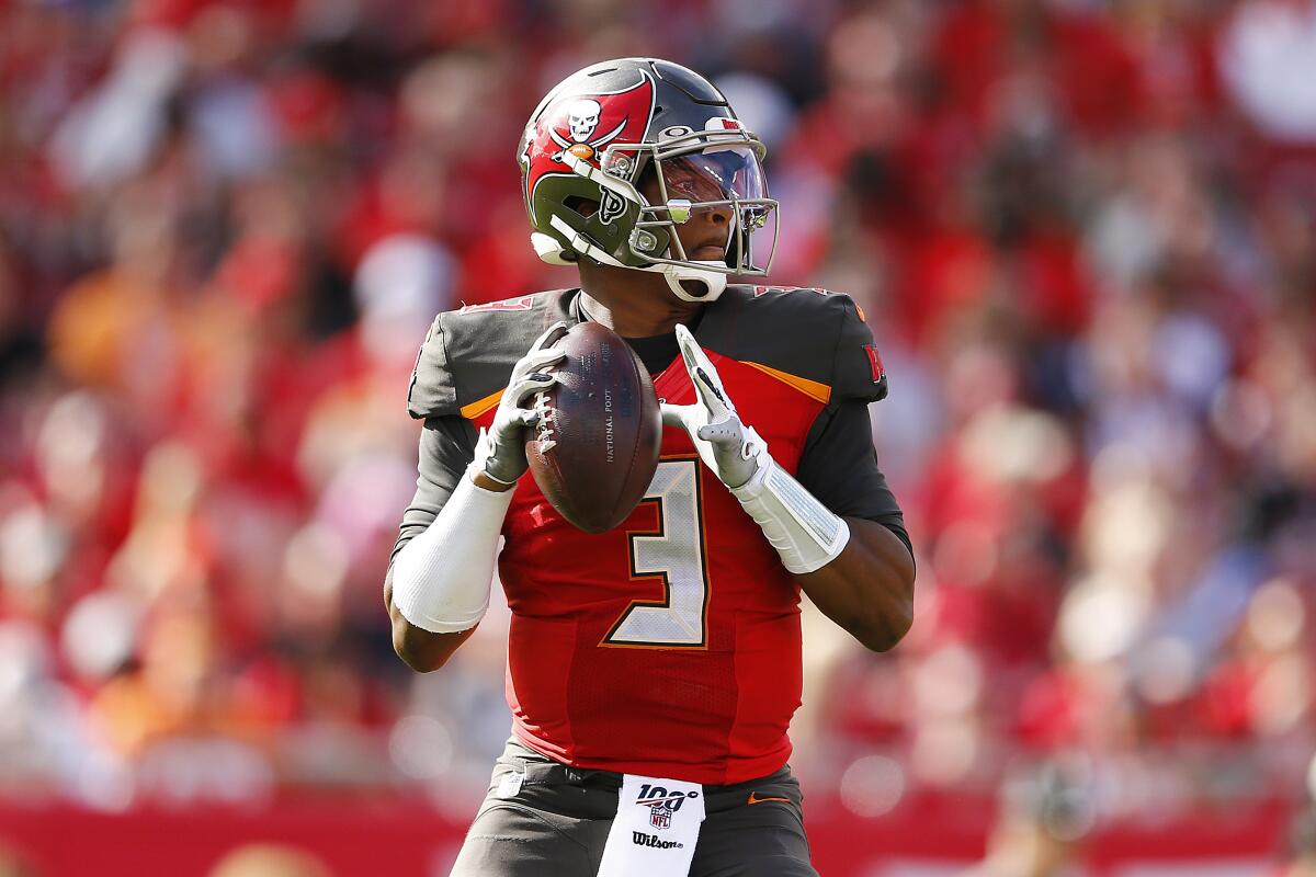 Tampa Bay Buccaneers quarterback Jameis Winston looks to pass against the Atlanta Falcons on Dec. 29.