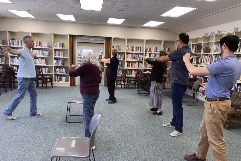 Mordy Levine teaches a balance and movement class at the Rancho Santa Fe Library.