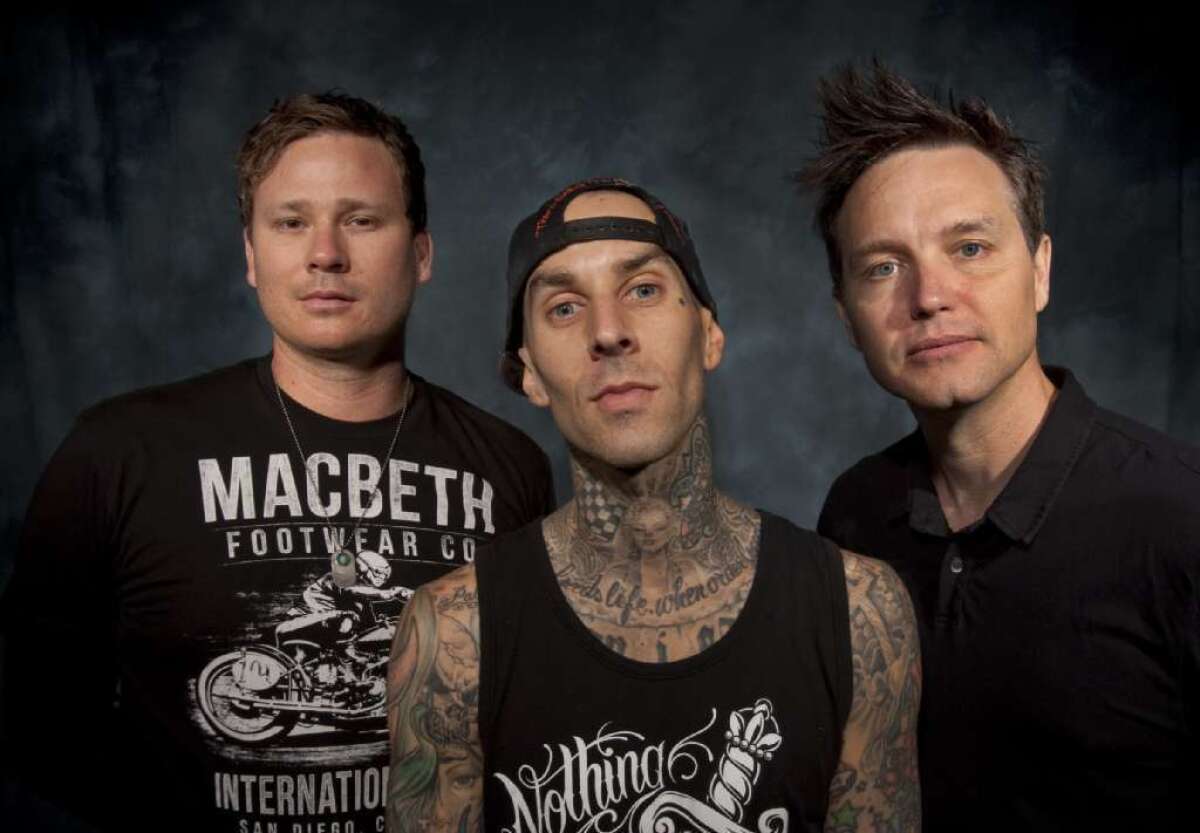 Blink-182 guitarist and vocalist Tom DeLonge announced on Instagram that the band will begin rehearsing a new album. Above, from left are DeLonge, left, drummer Travis Barker and bassist/vocalist Mark Hoppus.