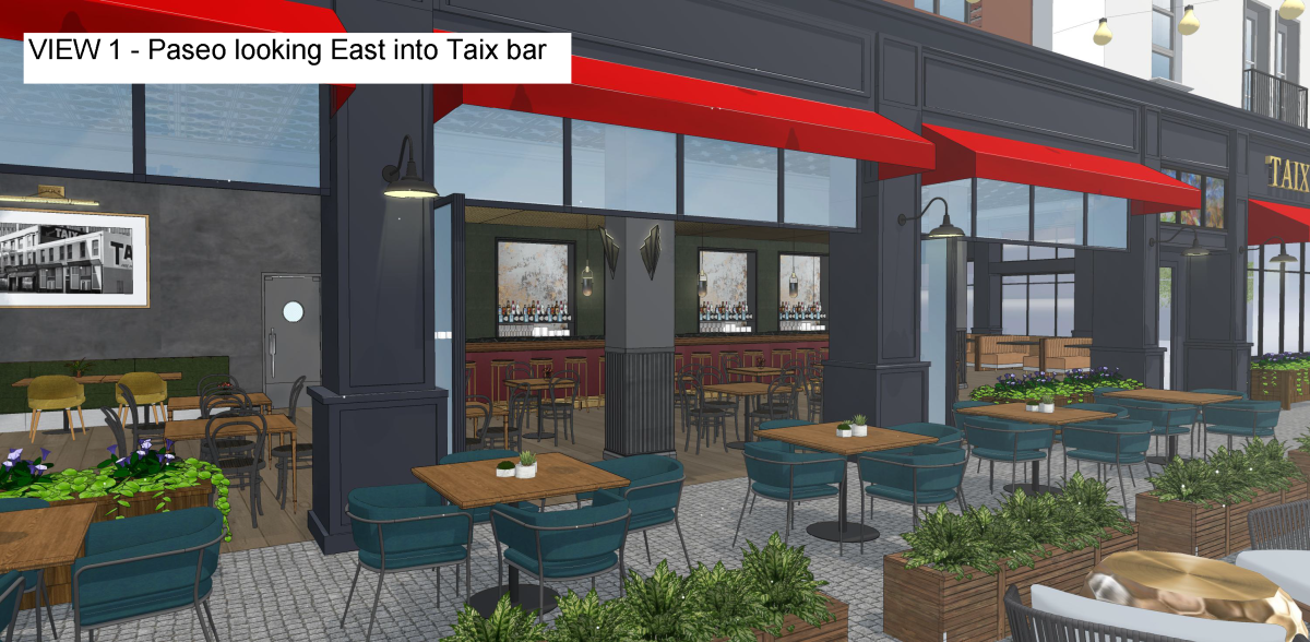 Renderings of possible interior design for the new version of Taix as part of the redevelopment of the Sunset Blvd site.