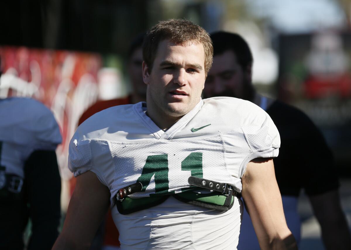 Michigan State linebacker Kyler Elsworth at practice with teammates Saturday.