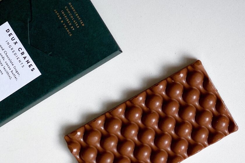 A hand-crafted chocolate bar from Deux Cranes in San Diego