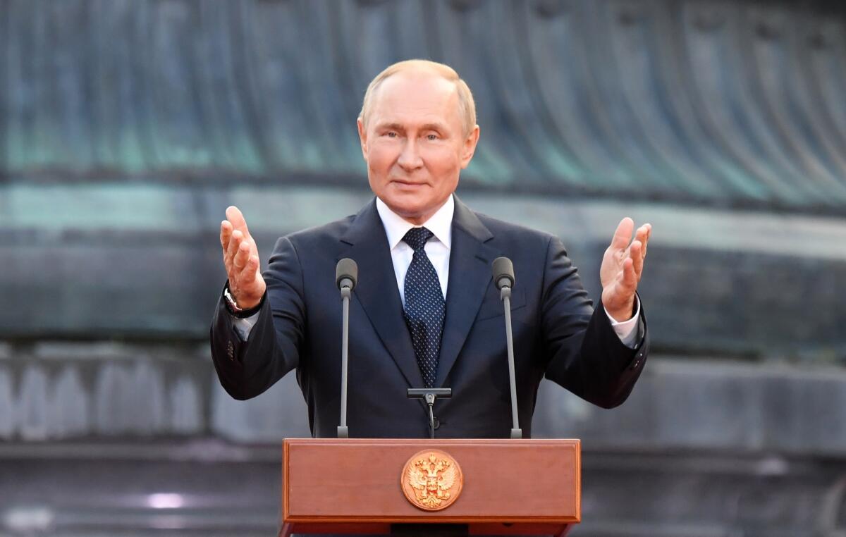 El presidente de Rusia Vladimir Putin pronuncia un discurso durante un evento el miércoles 21 de septiembre de 2022