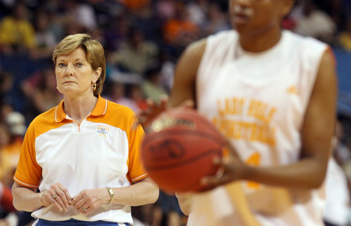 Tennessee Coach Pat Summitt, shown during the women's Final Four in Florida in 2008, won eight national titles with the Lady Vols. She died Tuesday at age 64 after suffering from early-onset Alzheimer's disease.