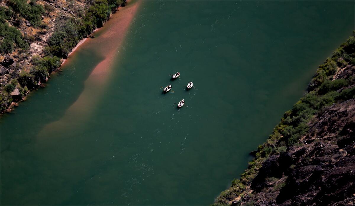 Rafters move along the Colorado River in Grand Canyon National Park in Arizona on May 16. 
