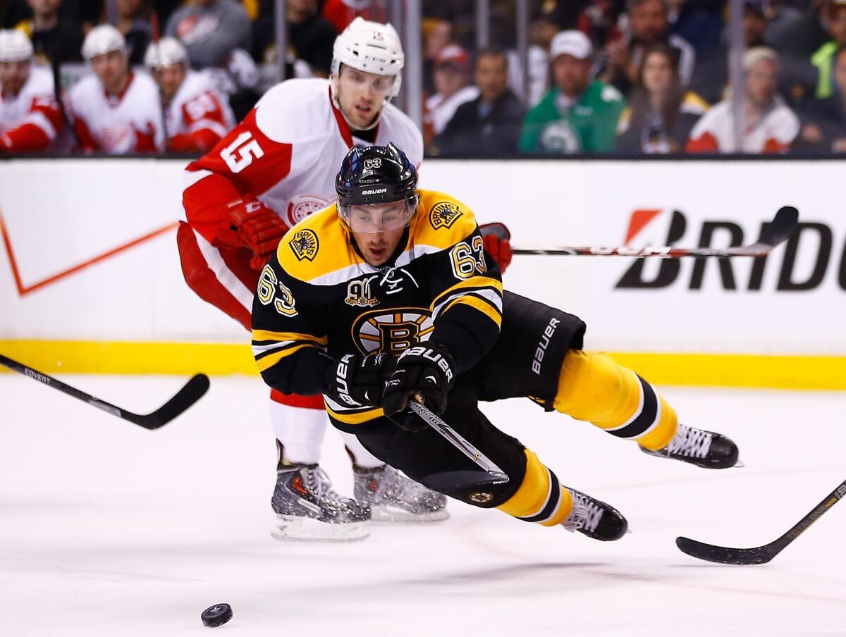 Winger Brad Marchand (63) and the Boston Bruins knocked off the Detroit Red Wings in the first round of the playoffs.