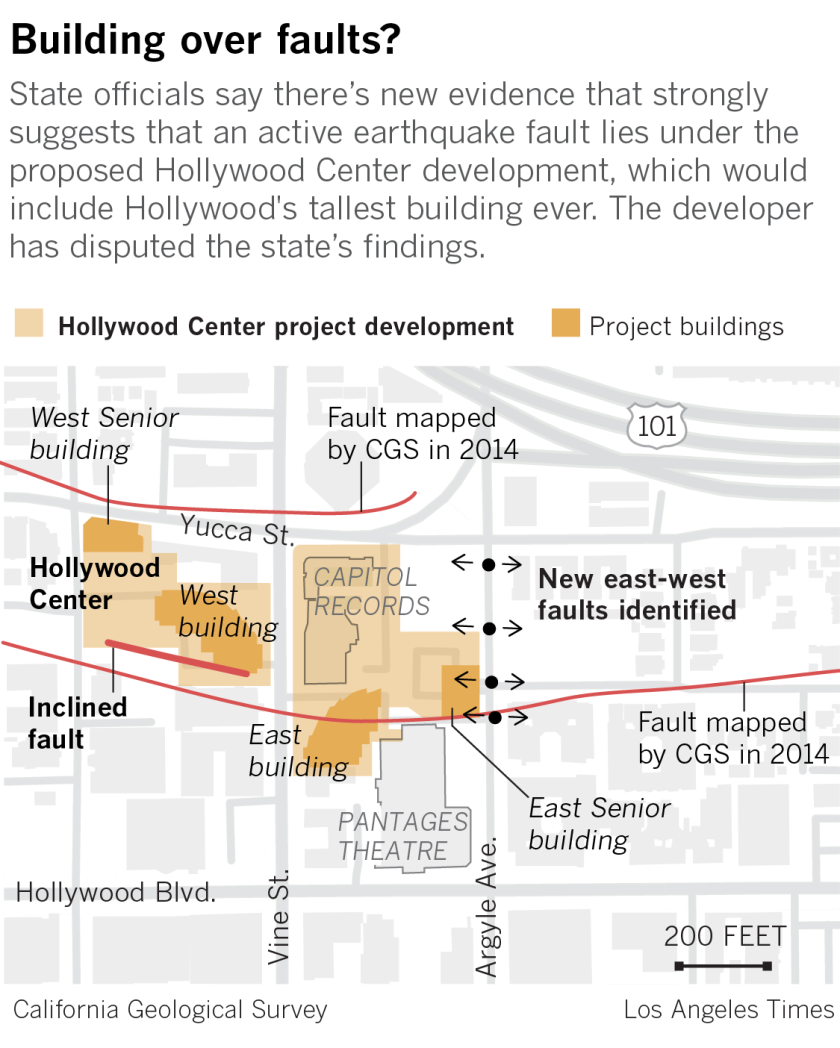 Map of the Hollywood Center project development over faults in Hollywood.